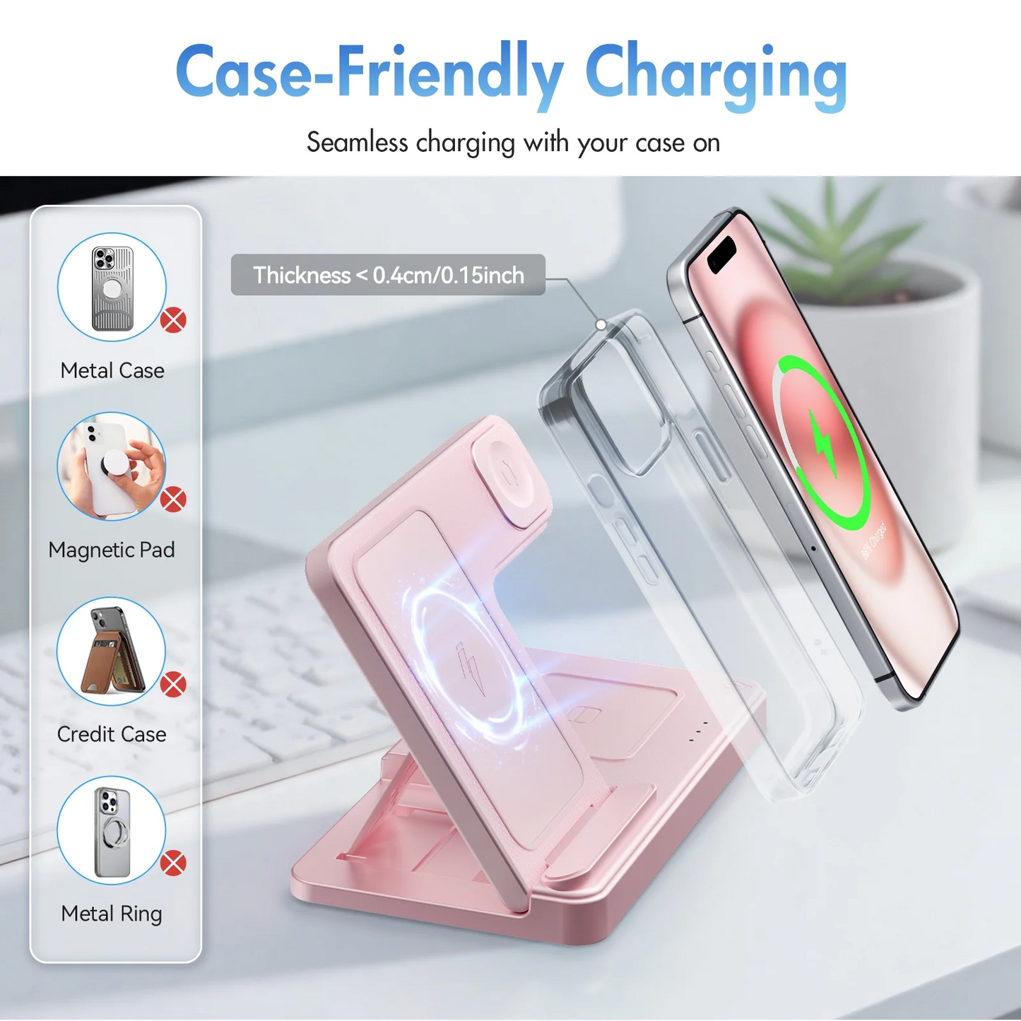 18W Wireless Charger,3 in 1 Portable Charger Charging Station Compatible with iPhone 17 16e 16 15 14 13 12 11 X Pro Max