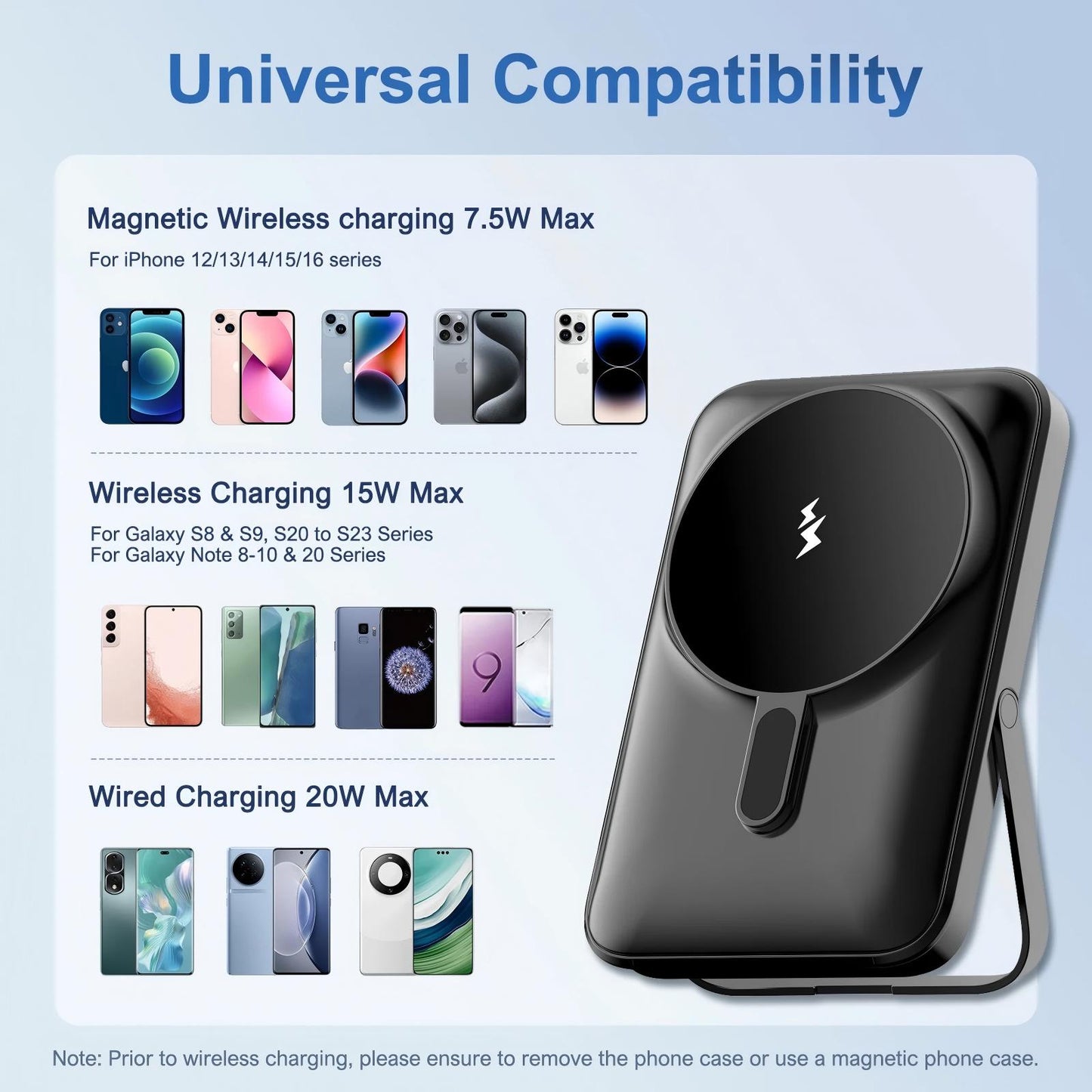 Power Bank, Magsafe Charger with LED Display, 10000mAh Portable Charger with Foldable Stand, 20W PD Fast Charging for iPhone 17 16 15 14 13 12, Black