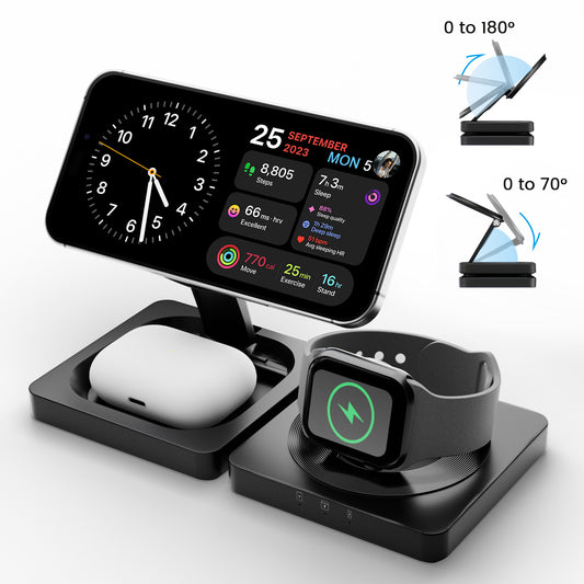 3 in 1 Foldable Wireless Charger, 15W Fast Charging Charger Compatible with iPhone 17 16 15 14 13 12, Portable Watch Charger for iWatch Series,for AirPods Pro 4 3 2 1 (Black)