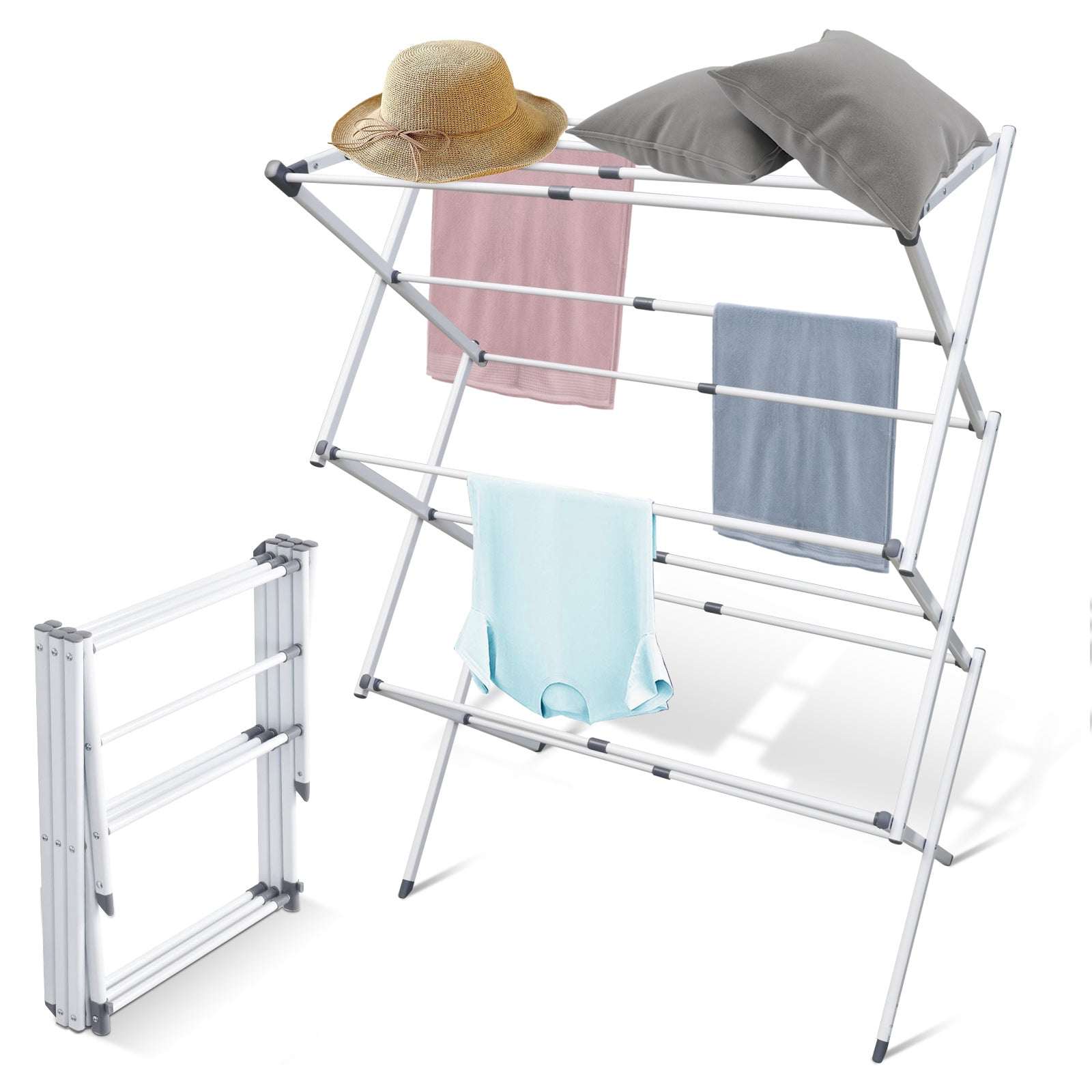 Foldable Drying Rack Clothing,Clothes Drying Rack Folding Indoor and Outdoor Rack, Moveable Laundry Drying Rack, White