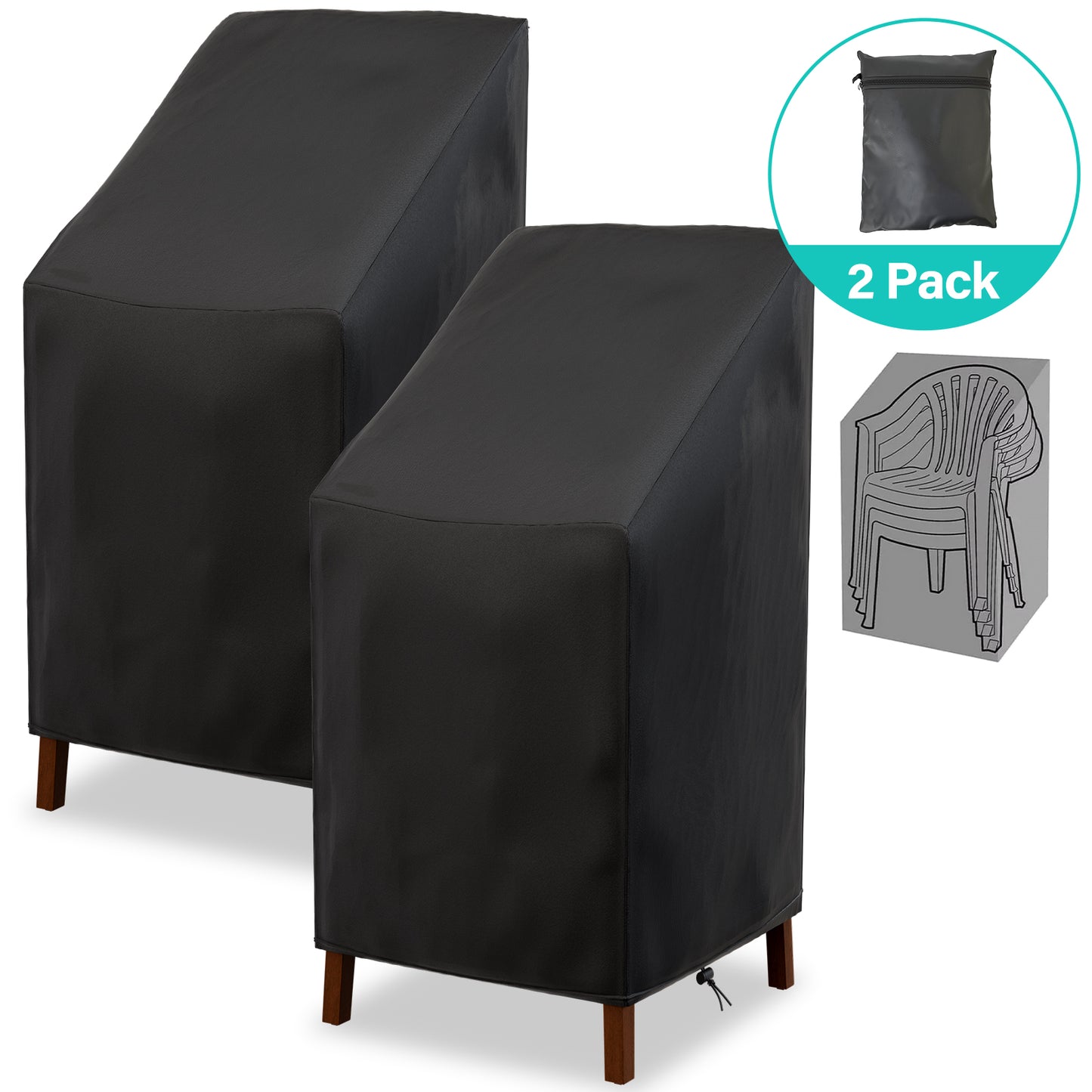 Patio Chair Covers,Outdoor Chair Cover,2 Pack Waterproof Patio Furniture Covers for Outdoor Furniture, Large Covers for High-Back Chiar/Stackable Outdoor Chairs, 25" L x 25" W x 47"H,Black