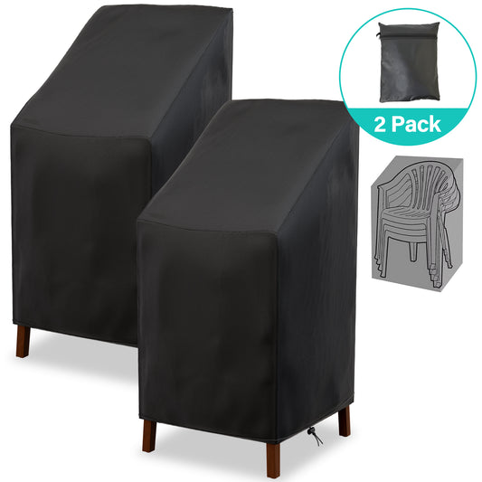 Patio Chair Covers,Outdoor Chair Cover,2 Pack Waterproof Patio Furniture Covers for Outdoor Furniture, Large Covers for High-Back Chiar/Stackable Outdoor Chairs, 25" L x 25" W x 47"H,Black