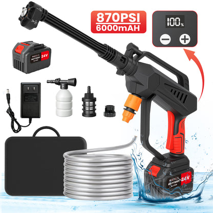 Cordless Pressure Washer with Brushless Motor, 870PSI Portable Power Washer with 24V 6AH Battery, 6 in 1 Nozzle and Digital Display, Black