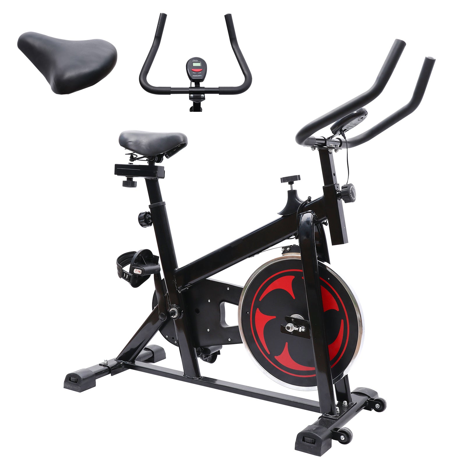 Amstech Exercise Bike with Magnetic Resistance, Quiet Belt Drive, Heavy Flywheel, Stationary Cycling Bike with Comfortable Seat Cushion & Enhanced LCD Monitor for Home Office Workouts