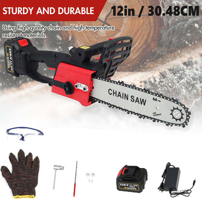 12 inch Cordless Chainsaw with 21V 3.0Ah Battery and Charger, Electric Handheld Chainsaw for Tree Trimming, Wood Cutting, Outdoor Yard Work, 800W