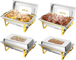 Lade das Bild in den Galerie-Viewer, IAMSTECH Chafing Dish Buffet Set 4Pack, 9QT Rectangular Stainless Steel Chafer and Buffet Warmer Sets for Hotel Catering, Parties, Weddings(Gold)
