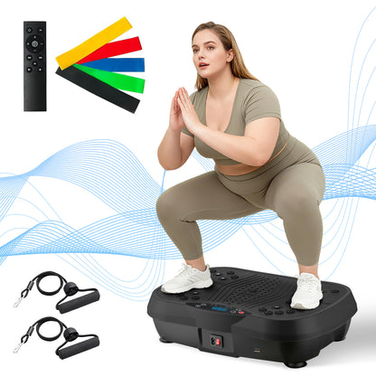 RICAN Vibration Plate Exercise Machine, Full Body Workout Platform with Loop Bands & Remote Control for Home Fitness, Weight Loss & Muscle Toning, Vibrating Stand Shake Board, Black