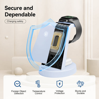 Wireless Charger for iPhone 17 16 15 14 13 12, Charging Station for Airpods 4 3 2, for Apple Watch Series, 3 in 1 Charger Station for Apple Multiple Devices, Blue