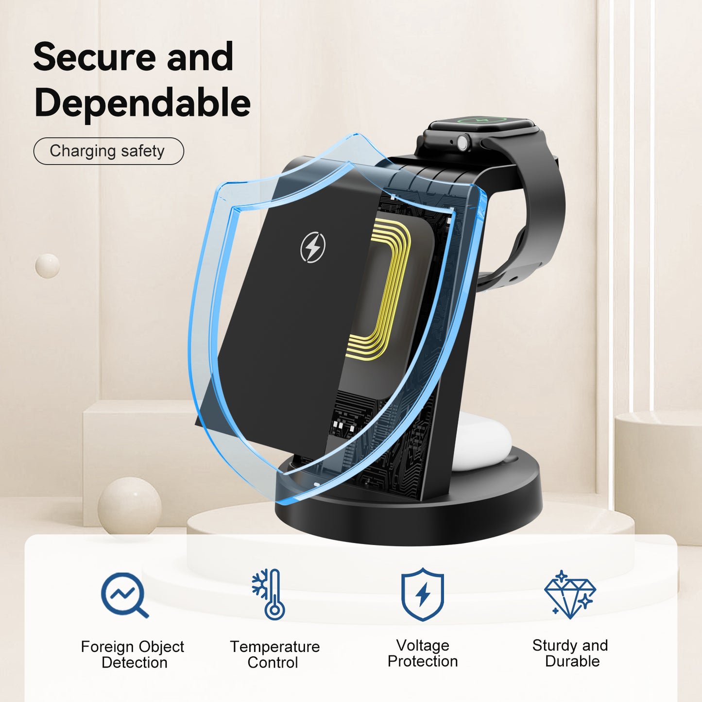 Charging Station, Magnetic Wireless Charger for iPhone 17 16 15 14 13 12, for iWatch Series, for Airpods 4 3 2, for Samsung Galaxy, Black