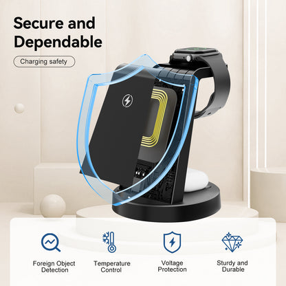 Charging Station, Magnetic Wireless Charger for iPhone 17 16 15 14 13 12, for iWatch Series, for Airpods 4 3 2, for Samsung Galaxy, Black