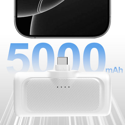 Portable Charger, 22.5W Mini Charger Battery Pack with Foldable USB-C Plug, 5000mAh Power Bank Compatible with iPhone 17 16 15,White