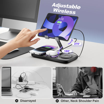 Wireless Charger for iPhone,4 in 1 Charging Station for Multiple Devices Apple,Fast Charging Dock Compatible for iPhone 17 16e 16 15 14 13 12 Pro Max iWatch Samsung Tablets iPad