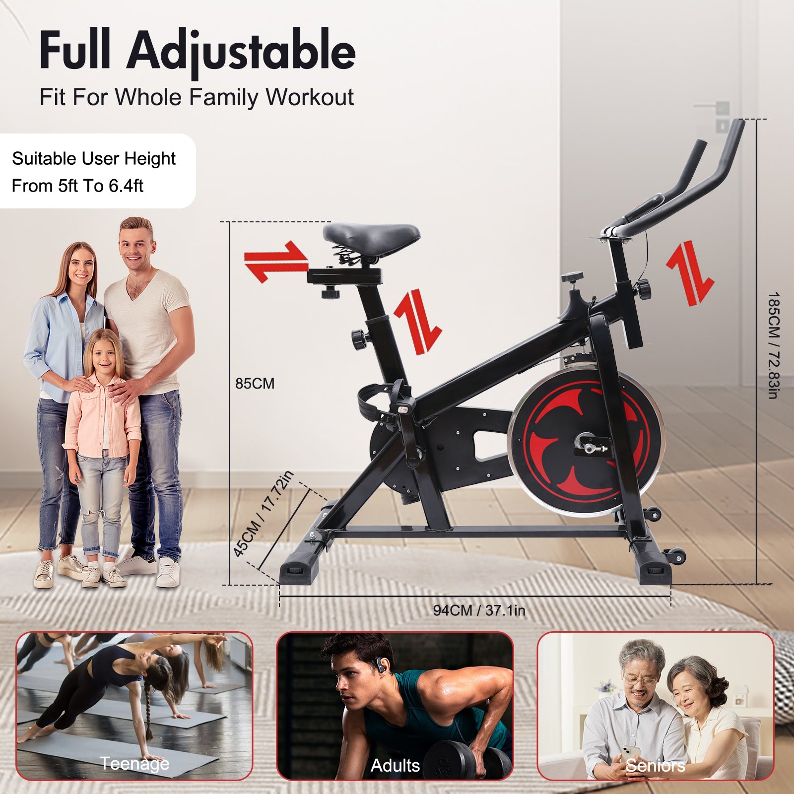 Amstech Exercise Bike with Magnetic Resistance, Quiet Belt Drive, Heavy Flywheel, Stationary Cycling Bike with Comfortable Seat Cushion & Enhanced LCD Monitor for Home Office Workouts