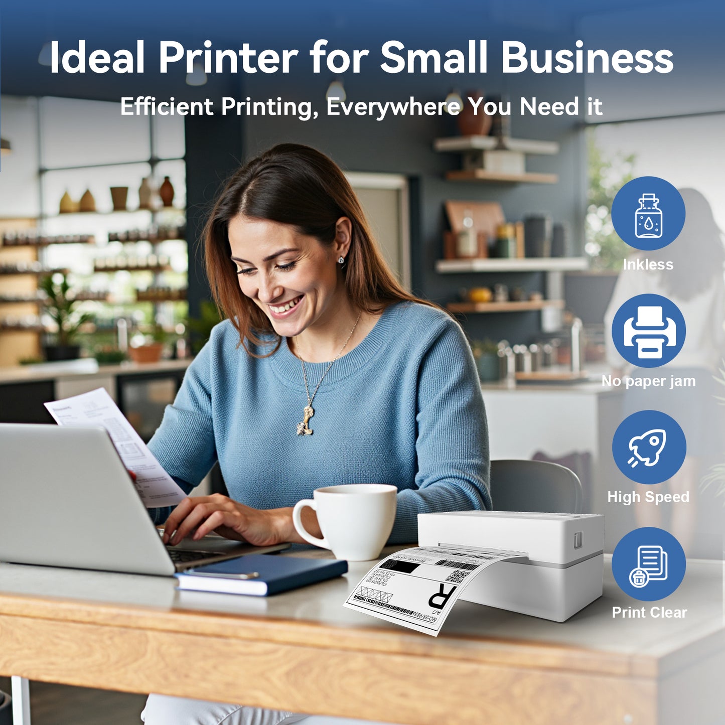 Label Printer, 4x6 Thermal Bluetooth Shipping Label Maker for Packages, Compatible with Windows iOS Android, Wireless Sticker Printing for Business and Home