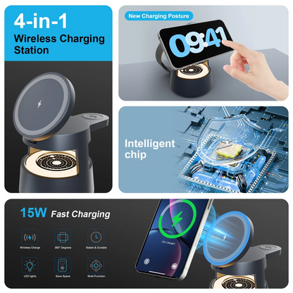 Wireless Charger for iPhone 17, 4 in 1 Charging Station Fast Charger Stand 15W with Mushroom Light for iPhone 17 16 15 14 13 12 Pro Max,Apple Watch Ultra and AirPods Series