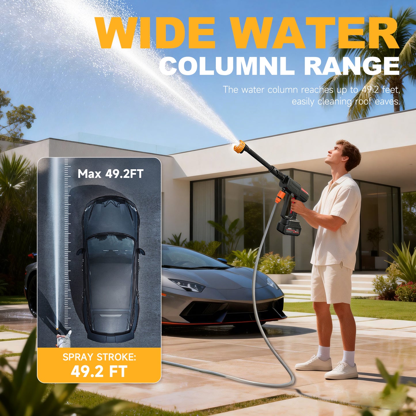 BAOKALER 970PSI Cordless Pressure Washer with 2 x 4.0Ah Rechargeable Batteries, Portable Pressure Washer with 6-in-1 Adjustable Nozzle for Cars/Patios