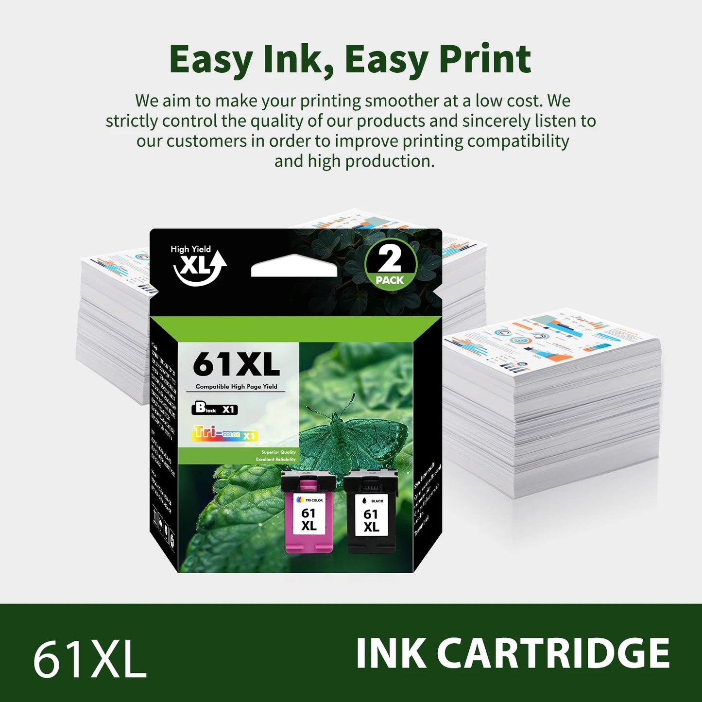 61 61XL Ink Cartridges Compatible for HP 61 Ink Cartridge for Printer Ink HP 61 for Deskjet 2541 OfficeJet 4630 HP Envy 4500 Printer (2-Pack)