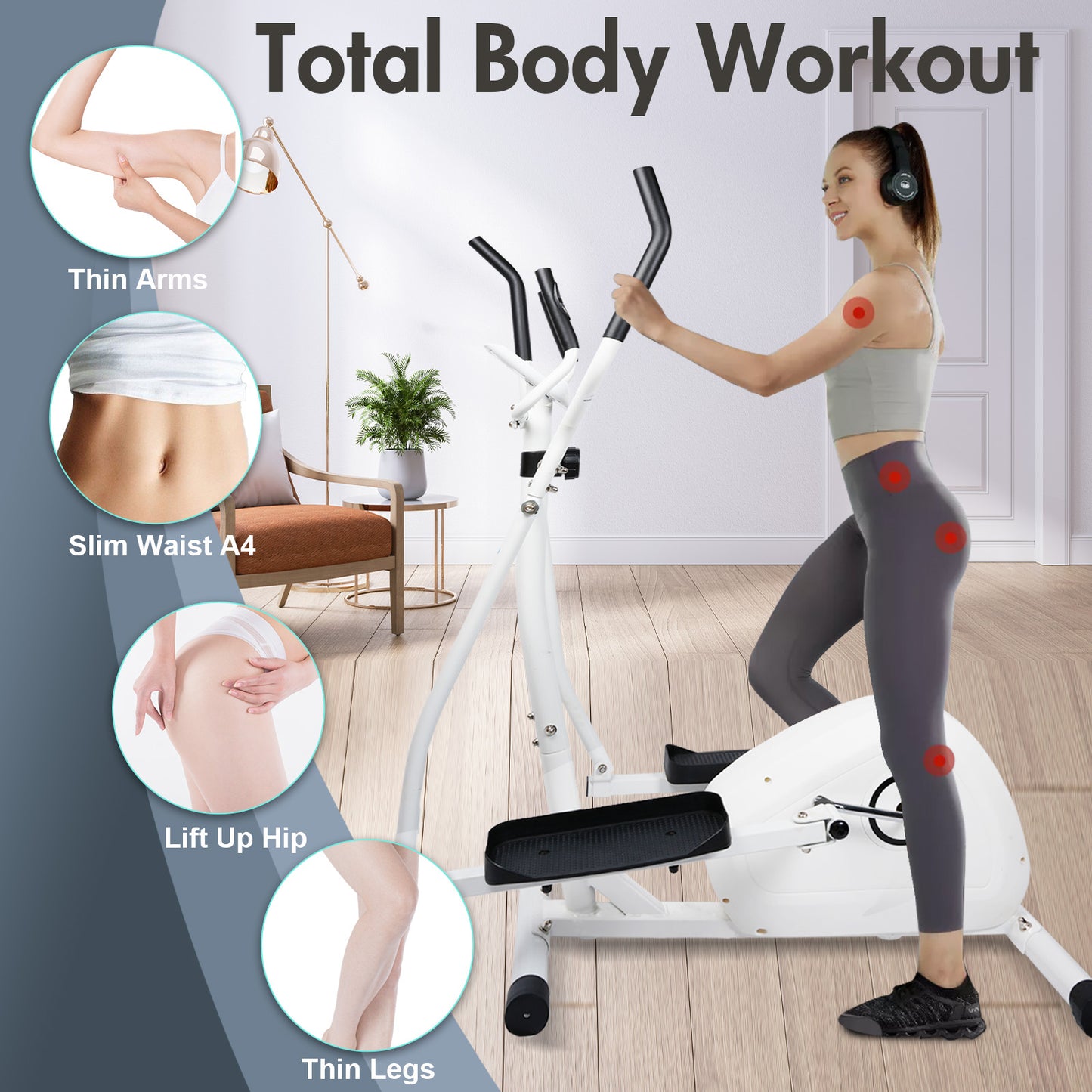 Amstech Elliptical Machine 8 Levels Resistance, Elliptical Trainers with LCD Monitor, Smooth Quiet Cardio Elliptical Machine Cross Trainer for Home Exercise Workout Equipment
