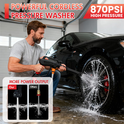 Cordless Pressure Washer with Brushless Motor, 870PSI Portable Power Washer with 24V 6AH Battery, 6 in 1 Nozzle and Digital Display, Black