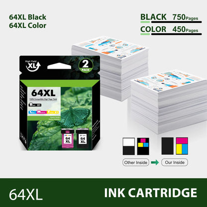 64XL Ink Cartridges Compatible for HP 64 XL Ink Cartridge Combo Pack HP Ink 64 XL for Envy Photo 7855 7858 7800 7155 6255 Printer Ink 64 (Black, Tri-color)