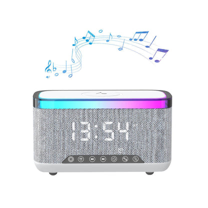 4-in-1 Wireless Charger, 15W Fast Desk Wireless Charging Station for iPhone 17-12 Pro Max Plus with Bluetooth Stereo Speaker,Digital Clock Alarm,Colors Night Lamp for iPhone