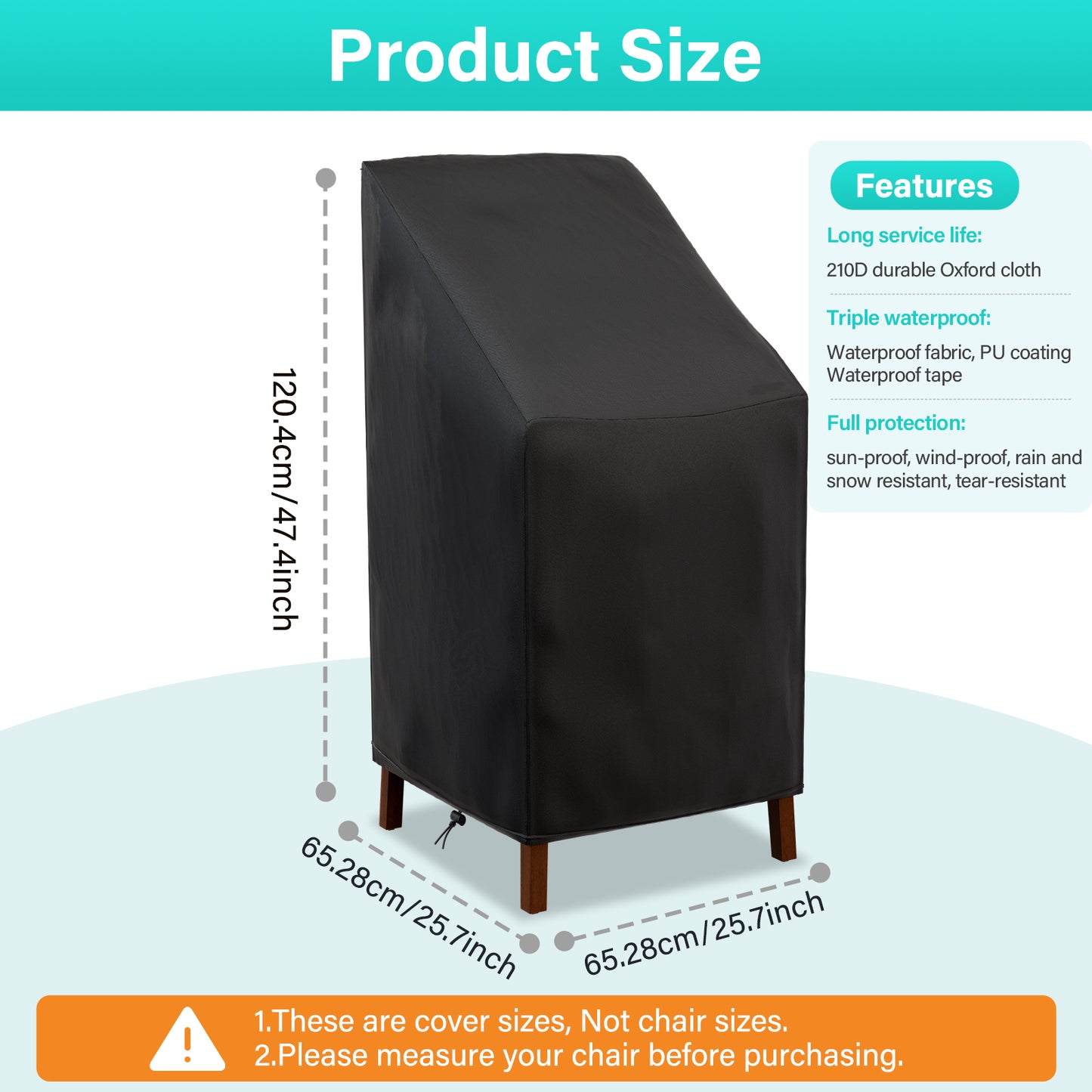 Patio Chair Covers,Outdoor Chair Cover,2 Pack Waterproof Patio Furniture Covers for Outdoor Furniture, Large Covers for High-Back Chiar/Stackable Outdoor Chairs, 25" L x 25" W x 47"H,Black