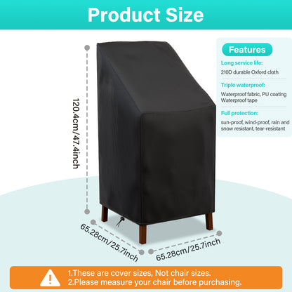 Patio Chair Covers,Outdoor Chair Cover,2 Pack Waterproof Patio Furniture Covers for Outdoor Furniture, Large Covers for High-Back Chiar/Stackable Outdoor Chairs, 25" L x 25" W x 47"H,Black