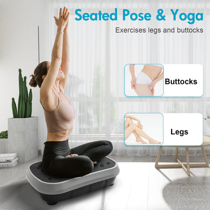 Vibration Plate Exercise Machine, Full Body Workout Machine for Weight Loss, Vibrating Board 300LBS Capacity, Vibration Platform with Resistance Bands, Remote Control, Silver-White