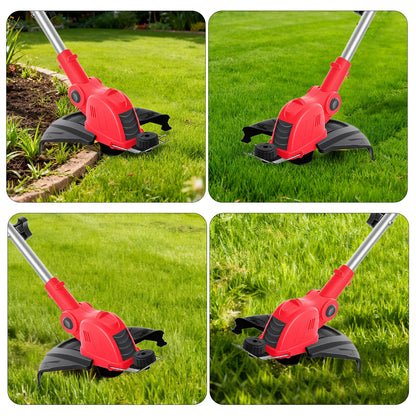 Cordless String Trimmer, 4AH Battery Powered Weed Trimmer with Fast Charger, Red