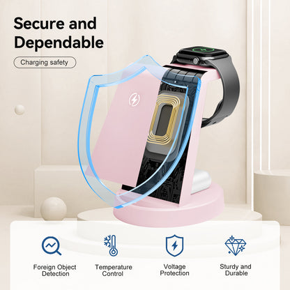 Wireless Charger for iPhone, 3 in 1 Charging Station Compatible with iPhone 17 to 12, Compatible with iWatch Series, Compatible with Airpods 4 3 2 Pro, Pink