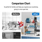 Load image into Gallery viewer, 3 Tier Dish Rack for Kitchen, Rustproof Dish Drying Rack with Drain Trays, Stainless Steel Dish Drainer, Multifunctional Drying Rack for Dishes with Knife Holder Cutting Board Holder, Black
