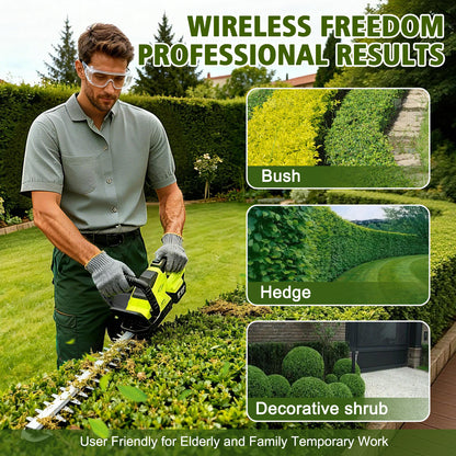 22" Cordless Hedge Trimmer, 21V Dual Action Blade Electric Bush Shrub Trimmer, 4.0Ah Battery & Charger, Green