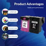 Carica l&#39;immagine nel visualizzatore di Gallery, 63XL Ink Cartridges Replacement for HP Ink 63 63XL Compatible with OfficeJet 3830 4650 4655 5255 5258 5200 Envy 4510 4520 DeskJet 1110 3630 Printer (1 Black,1 Tri-Color)

