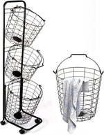 Load image into Gallery viewer, Amstech Removable 3 Tier Laundry Basket, Large Capacity Wire Basket Laundry Hamper with Wheels, for Bathroom Bedroom Laundry Room, Black
