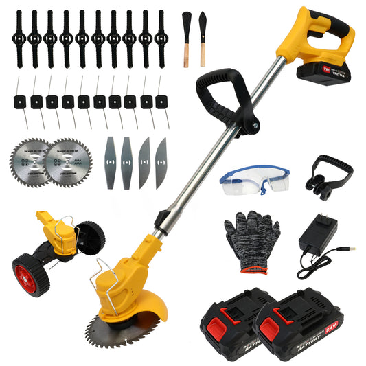 24V 2000mAh Electric Weed Wacker, 3-in-1 Cordless Weed Eater Brush Cutter Grass Trimmer Edger Stringless Weed Cutter Lawn Edger Mower, Yellow