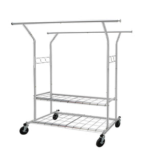 Clothes Rack Heavy Duty 620LBS Weight Capacity, Rolling Clothing Rack with Shelves, Double Rod Hanging Rack, Portable & Adjustable Garment Rack with Wheels