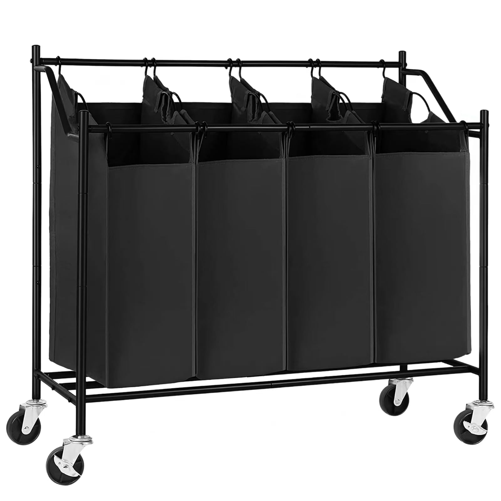 Amstech Laundry Hamper Sorter 4 Section, Laundry Sorter Cart with 4 Removable Bags and Rolling Wheels, Black