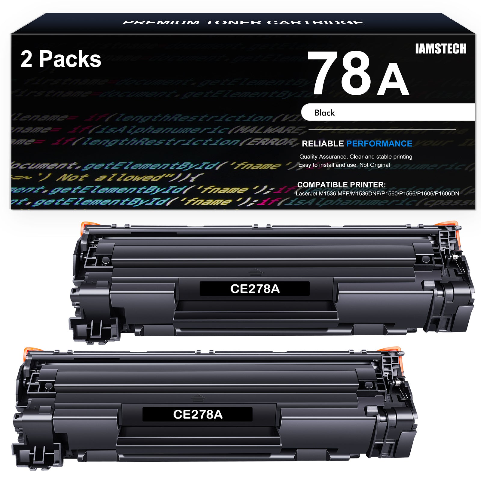 78A CE278A Black Toner Cartridges for HP 78A Laserjet MFP HP LaserJet M1536 MFP M1536DNF P1560 P1566 P1606 P1606DN Printer Ink Compatible with 1606dn Toner Cartridge (CE278AD | Black, 2-Pack)