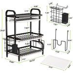 Load image into Gallery viewer, 3 Tier Dish Rack for Kitchen, Rustproof Dish Drying Rack with Drain Trays, Stainless Steel Dish Drainer, Multifunctional Drying Rack for Dishes with Knife Holder Cutting Board Holder, Black
