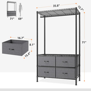 Heavy Duty Clothes Rack with 4 Fabric Drawers Adjustable Metal Wire Garment Rack W/Hanging Rod, DIY Freestanding Clothing Rack, 400lbs Load Capacity, Black