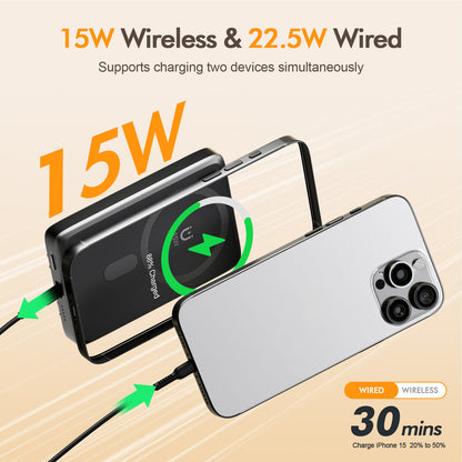 Power bank, 10000mAh Magnatic Portable Charger with Type-C Cable, Battery Pack with 22.5W Charging Lighting Input, for iPhone 17 16 15 14 13 12, Black