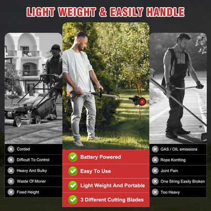 Weed Wacker, Cordless Electric Weed Eaters Weed Trimmer with 2 Battery, Black