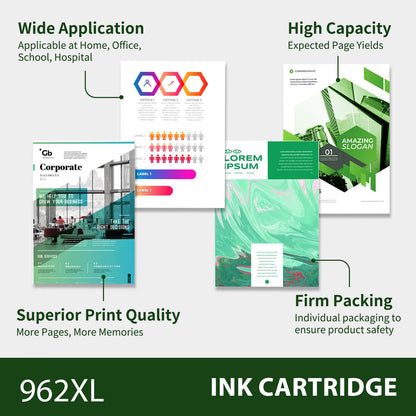 962 962XL Ink Cartridges Compatible for HP 962XL 962 4 Pack for OfficeJet Pro 9010 9020 9015 9018 9025 9018 9019 Printer -Black, Cyan, Magenta, Yellow)