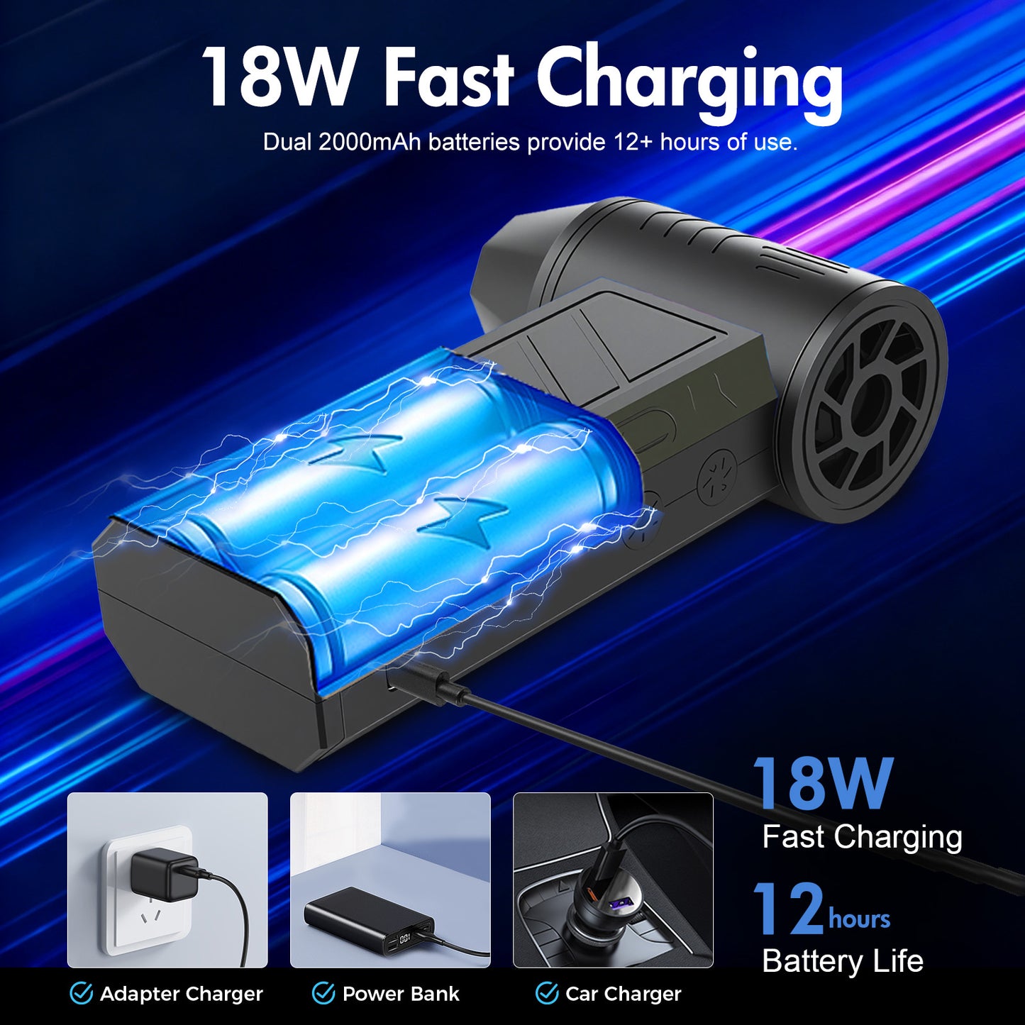 Compressed Air Duster, 180000RPM 3-Gear Adjustable Electric Air Duster with LED Display, Rechargeable Cordless Air Blower with Fast Charging for Computer, Keyboard, House, Outdoor and Car