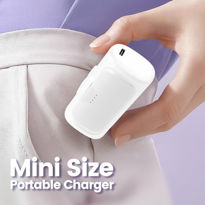 Portable Charger, 22.5W Mini Charger Battery Pack with Foldable USB-C Plug, 5000mAh Power Bank Compatible with iPhone 17 16 15,White