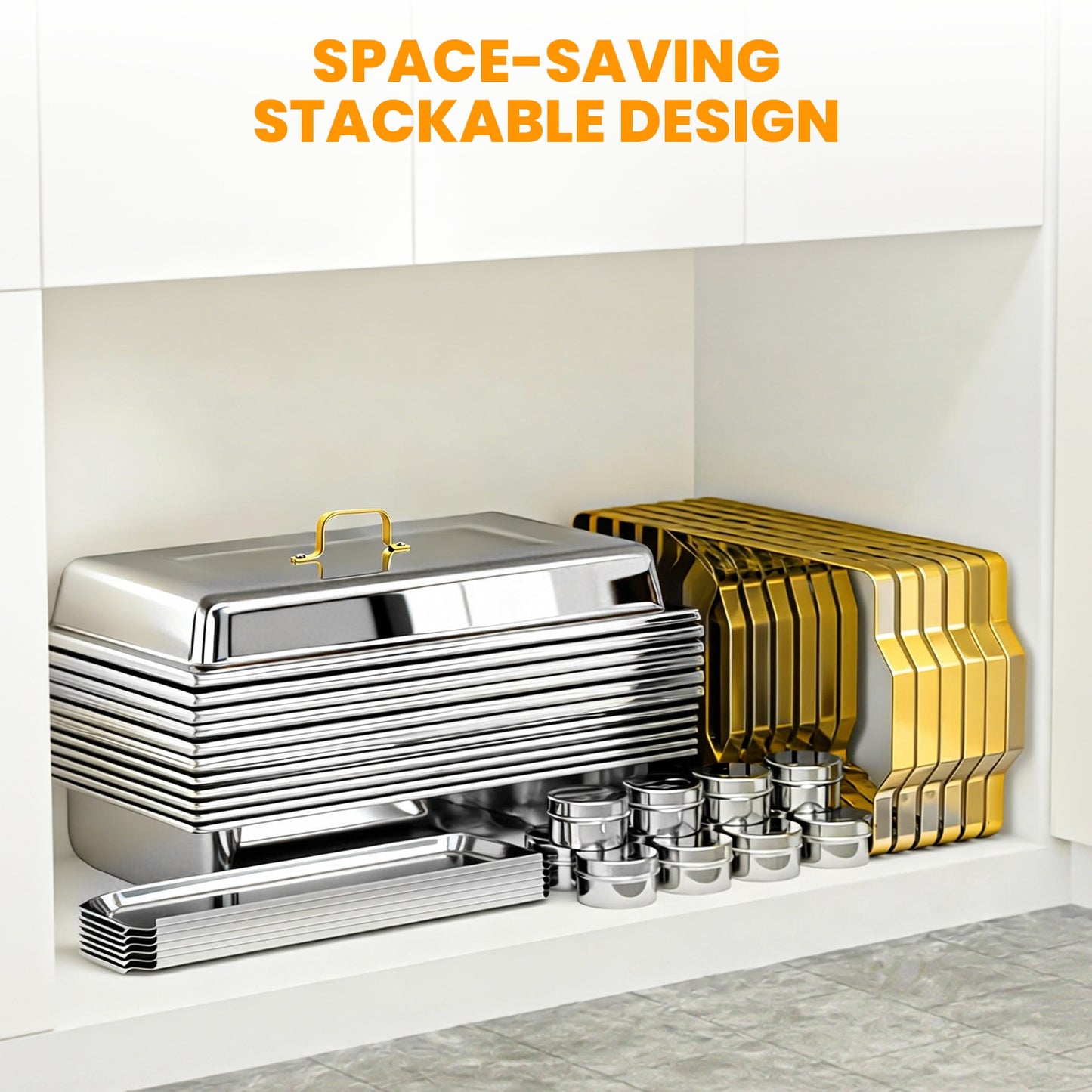 4 Pack Chafing Dish Buffet Set 9QT Stainless Steel Chafing Dishes, Single/Double/Triple Compartment, Buffet Server Food Warmer for Buffet, Birthday, Holiday Parties, and Family Gatherings-Semi-gold