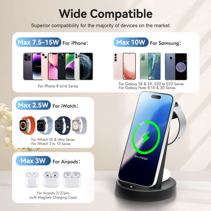 Charging Station, Magnetic Wireless Charger for iPhone 17 16 15 14 13 12, for iWatch Series, for Airpods 4 3 2, for Samsung Galaxy, Black