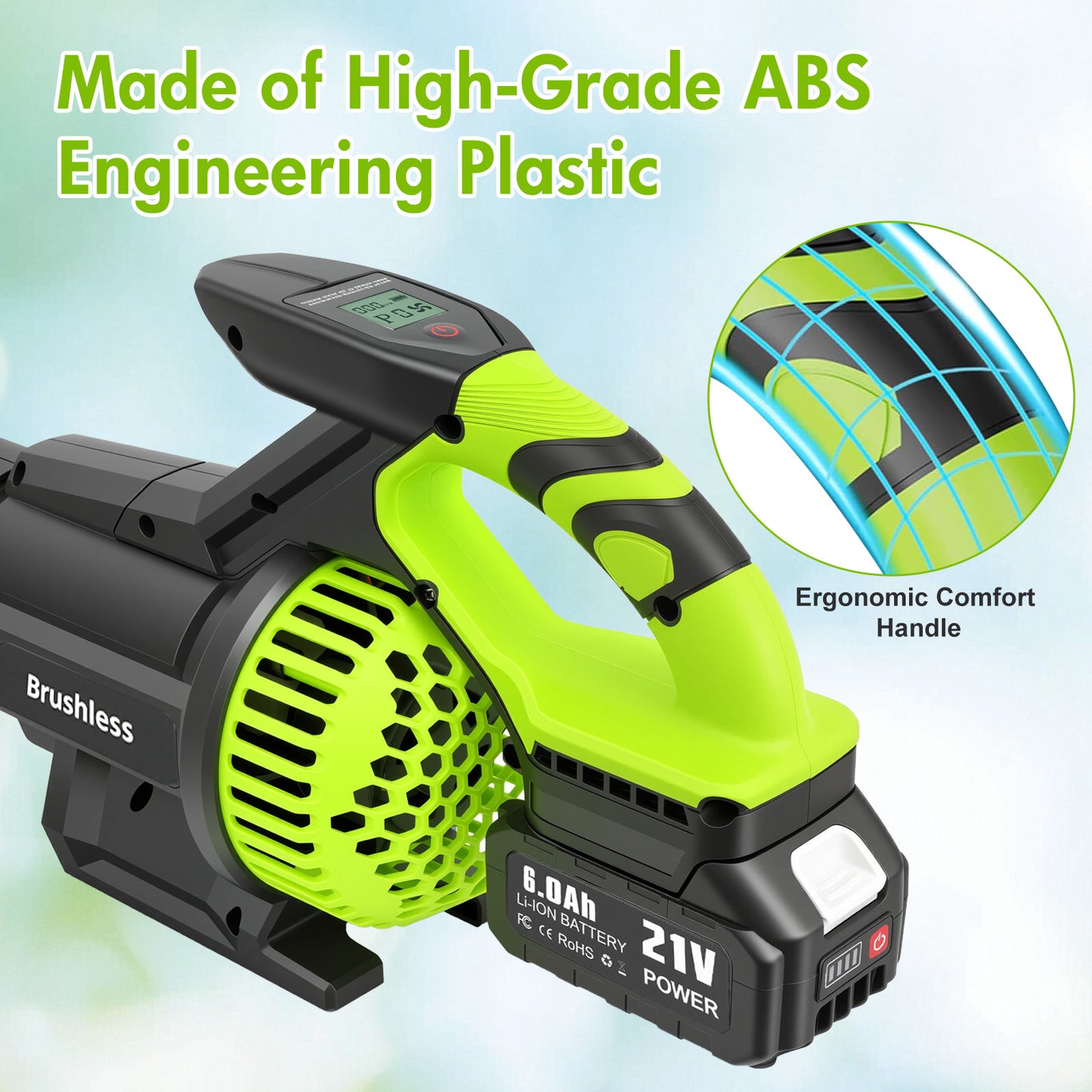 BAOKALER Cordless Leaf Blower,700CFM Brushless Leaf Blower with 6AH Battery and Charger, Snow Blower with Detachable Tube, 4 Speed Modes and Digital Display