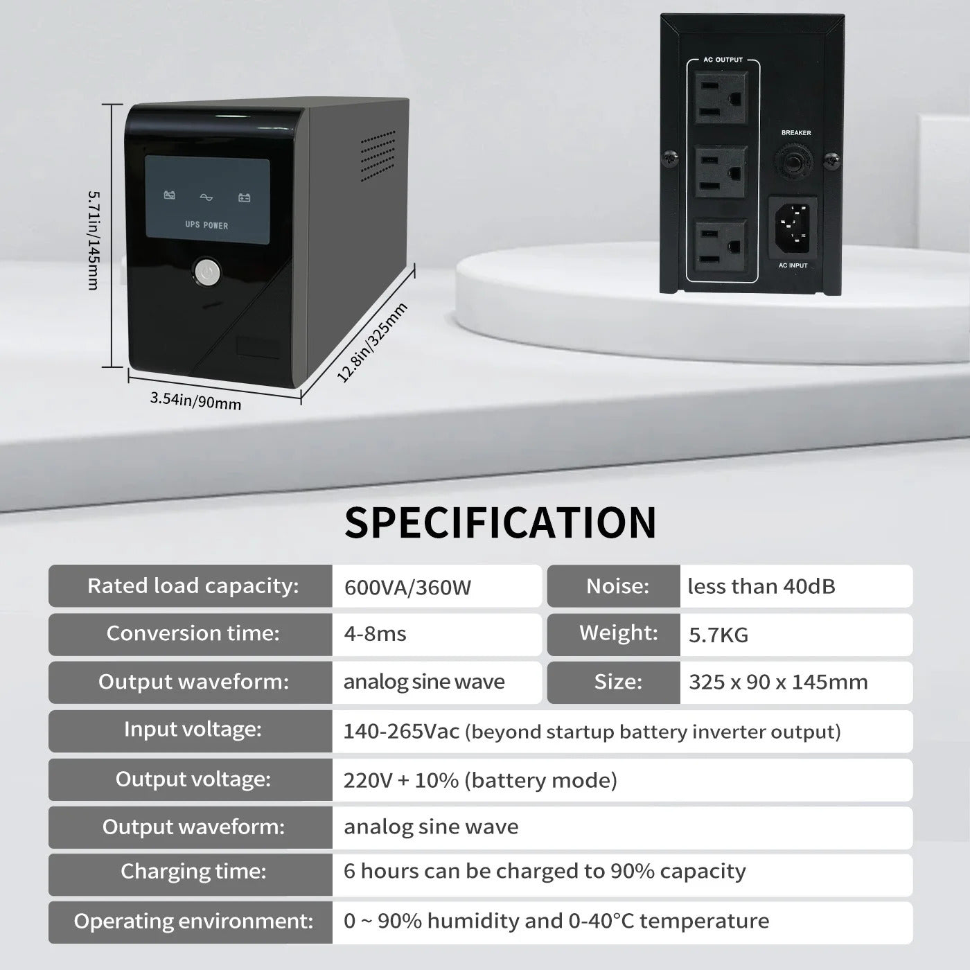 UPS 600VA/330W Backup Power, 3 Outlets, Battery Backup with Surge Protection, Only Suitable for Desktop computer