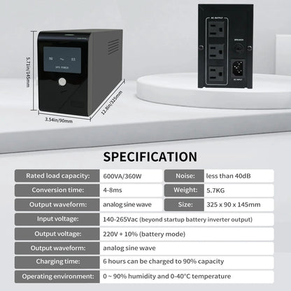 UPS 600VA/330W Backup Power, 3 Outlets, Battery Backup with Surge Protection, Only Suitable for Desktop computer